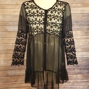BACIANO Floral Sheer Button Tunic Top size S